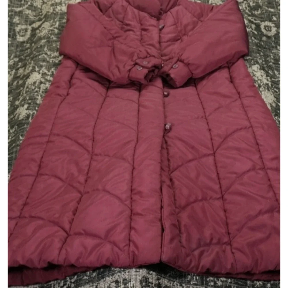 VTG Bibi‎ Bros Women's Maroon Quilted Puffer Long Coat Jacket Vintage Y2K Korea